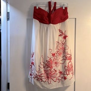 Beautiful white dress with red floral accents